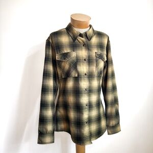 DIXXON Flannel The Platoon Pearl Snap Longsleeve Shirt Black & Tan Women's Large